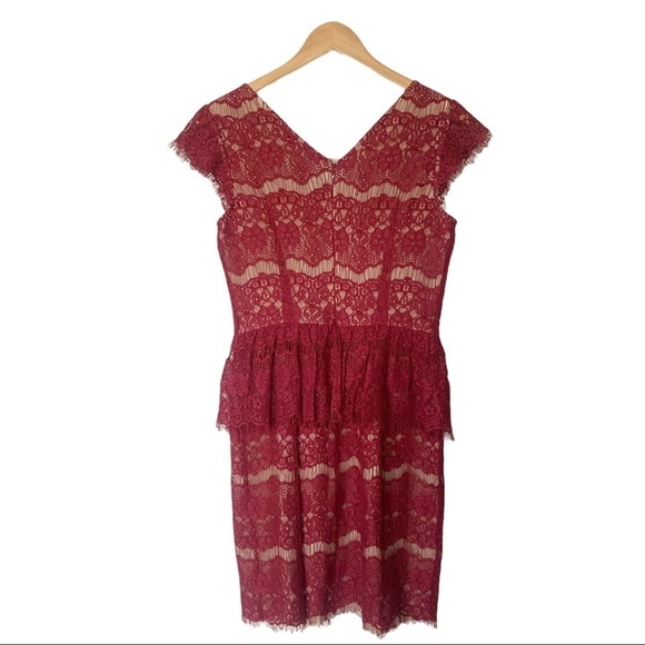 Anthropologie Maeve Elsa Red Lace Peplum Holiday Dress Lovecore Size Small - Picture 7 of 8